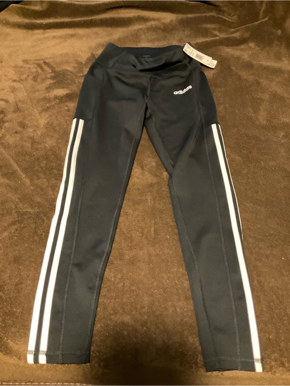 adidas Black Kids' Leggings with White Side Stripes